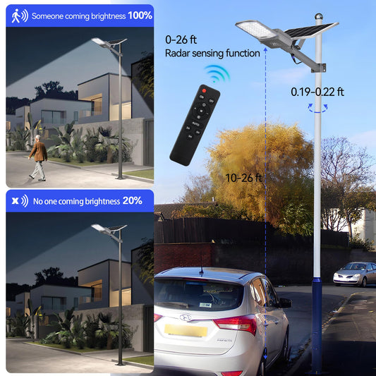 9500W Solar Street Lights Outdoor, 2PCS 40000mAh IP67 Waterproof Solar Security Flood Lights 7000K 450000LM Bright LED Beads Commercial Parking Light with Remote Control for Street, Court, Barn-Black