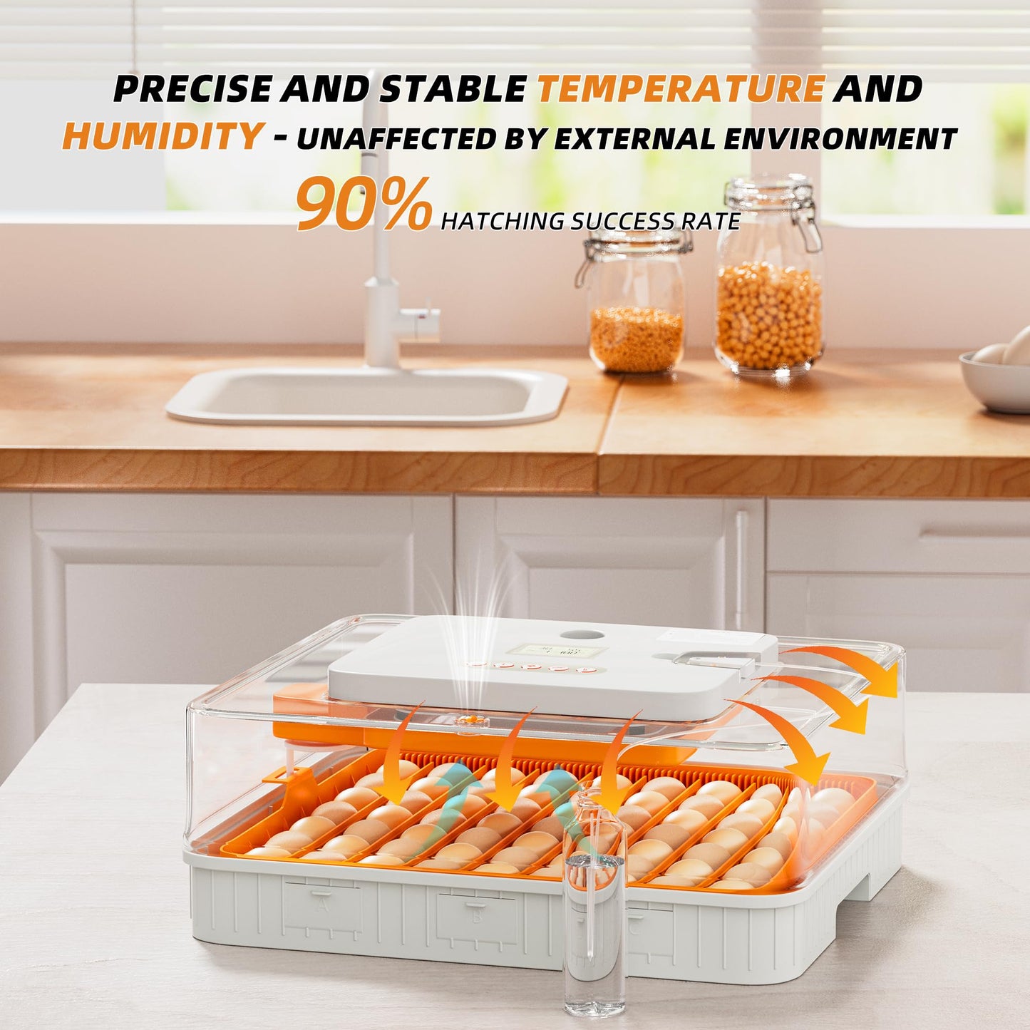 Ouluu 56 Egg Incubator, Automatic Turning & Smart Temp/Humidity Control, Built-in Candler, Plus Hatching Guide – for Chicken, Duck, Quail, Goose, Parrot, Pigeon, Ideal for Farm, Home, Lab, Classroom