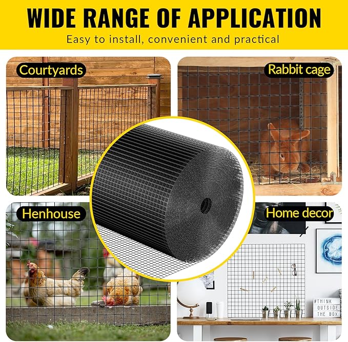 Hardware Cloth 1/2 inch 36 x 50 ft Heavy Duty Black Chicken Wire Fencing 19 Gauge Vinyl Coated Welded Wire Mesh Roll PVC Hardware Cloth Chicken Wire Fencing Garden Fence Tree Guard