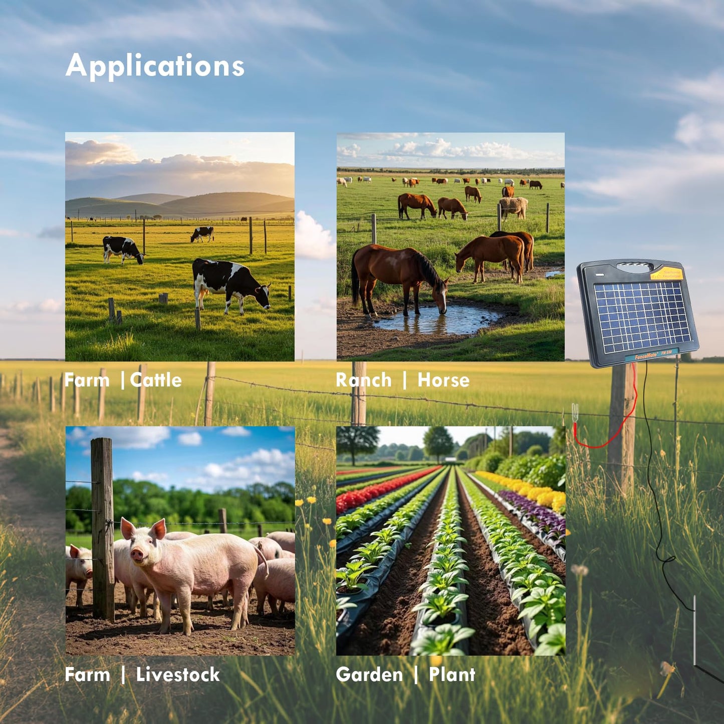 FenceMate Solar Powered Fence Charger 0.65J to 30 Miles for Containment of Livestock, Poultry or Hobby Farming, Portable Electric Fence Charger for Exclusion of Nuisance or Wild Animals Low Impedance