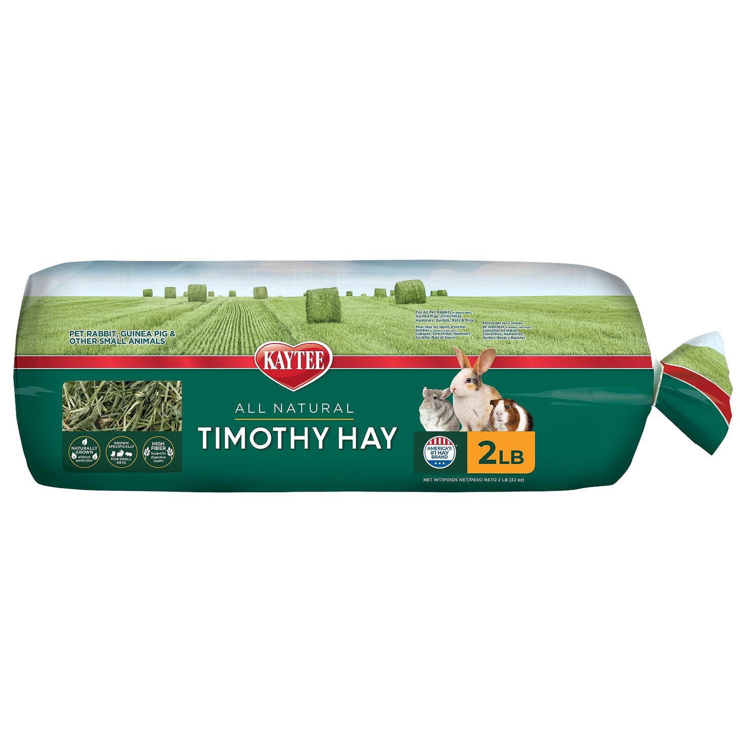 Kaytee Timothy Hay, High Fiber, Grown Specifically for Small Animals, Rabbits, Guinea Pigs, Chinchillas, 2 Pounds