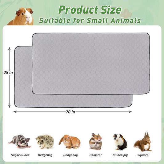 2 Pack Guinea Pig Cage Liners, 28'' X 70'' Washable Guinea Pig Pee Pads, Non Slip Reusable Super Absorbent Guinea Pig Training Mat Bedding Fleece for Small Animals Hamster Rabbit Chinchilla Rat