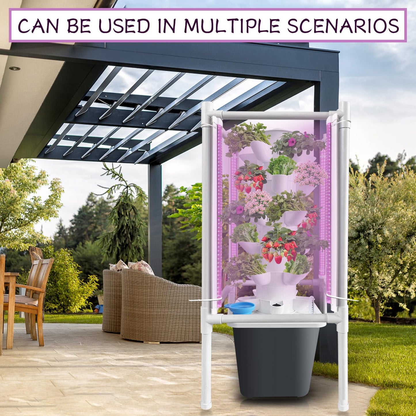 Hydroponic Tower with Grow Lights 30 Plant Growing System Indoor Smart Garden Vertical Garden Planter Germination Kit Including Water Pump and Movable Water Tank Gift for Gardening Lover (30plants)