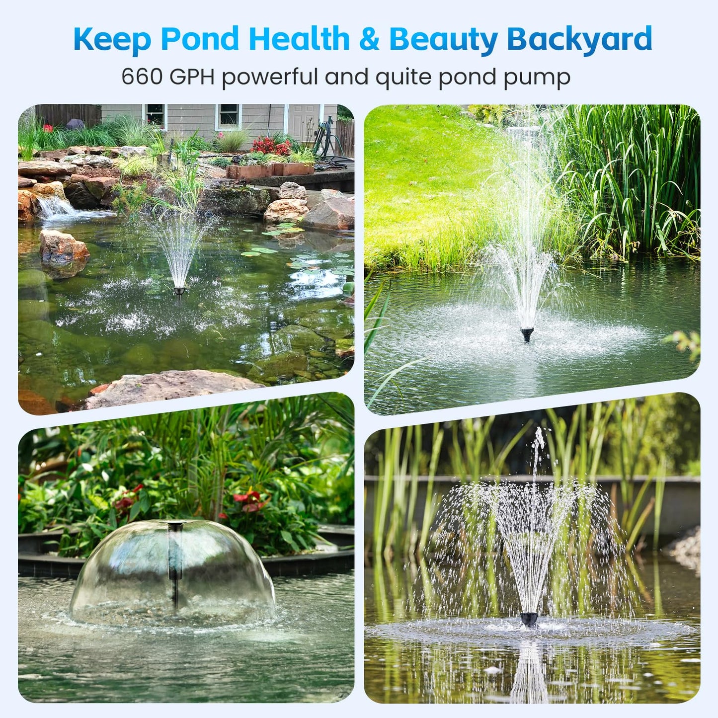 FEOXSHAL Pond Filter with Fountain Pump Kits, 50W Pond Pump and Filter Kit with Submersible Water Pump Flow Ajustable
