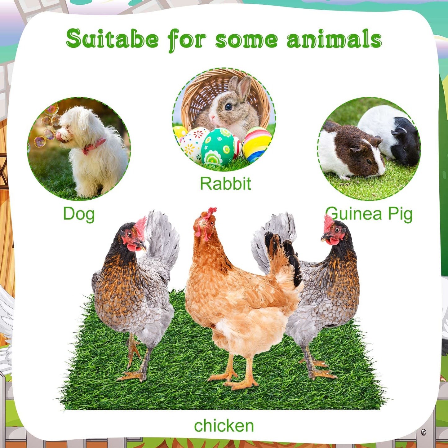Zhengmy 12 Pcs Chickens Nesting Pads Set Nest Box Bedding Washable Nesting Pads for Chicken Coop, Artificial Grass Rug Carpet Synthetic Turf Mat, 12 x 12 x 1.2 Inches(Green)