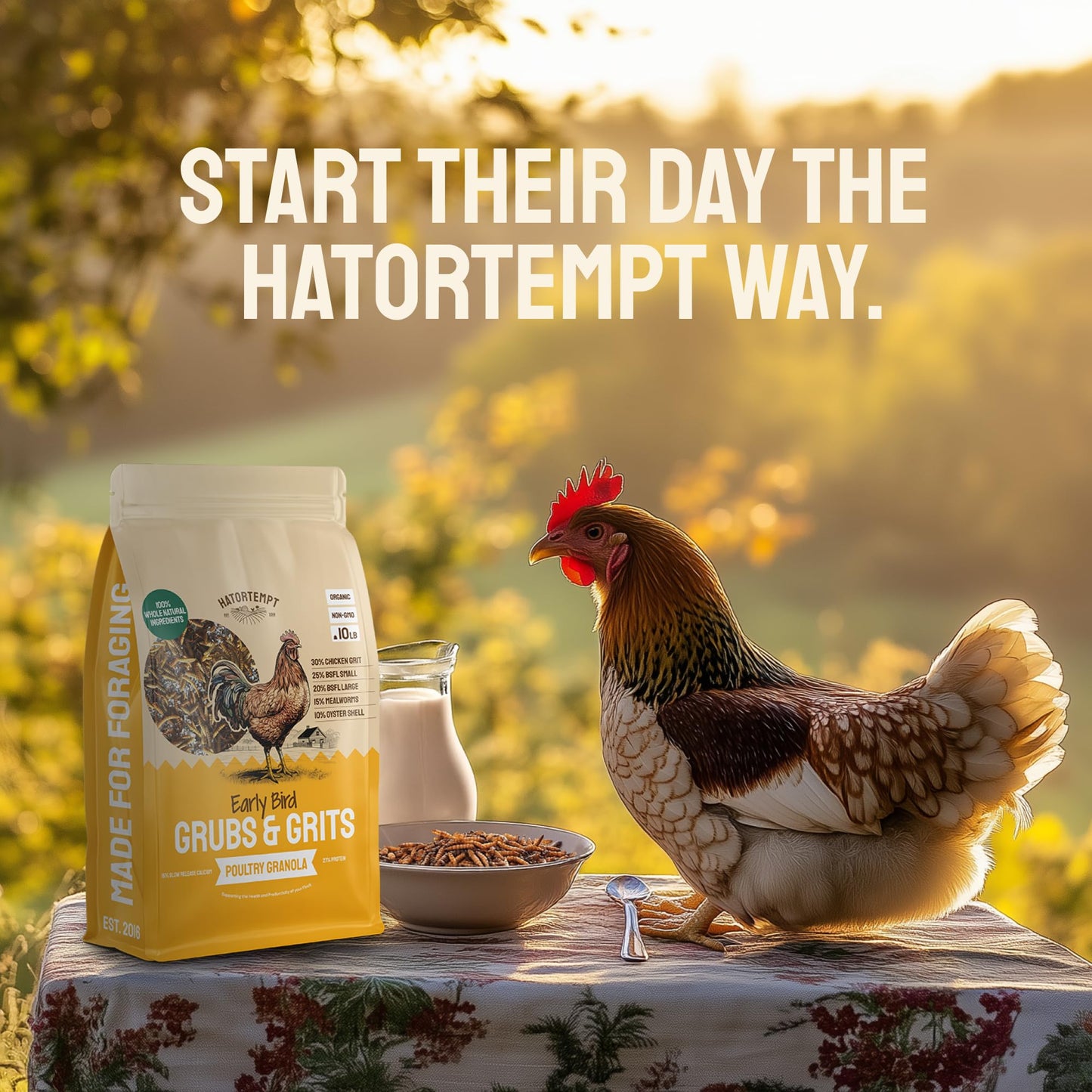 Hatortempt 5lb Grubs & Grits Organic Chicken Feed - 3 Grub Blend with Oyster Shells & Grits - Dried Mealworms for Chickens Plus Large & Small Black Soldier Fly Larvae - Food Designed for Foraging