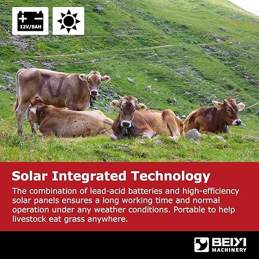 Solar Electric Fence Charger - 0.65 Joules 35 Mile Range Portable Solar Powered Electric Fence Charger, Integrated Machine for Livestock and Garden Protection