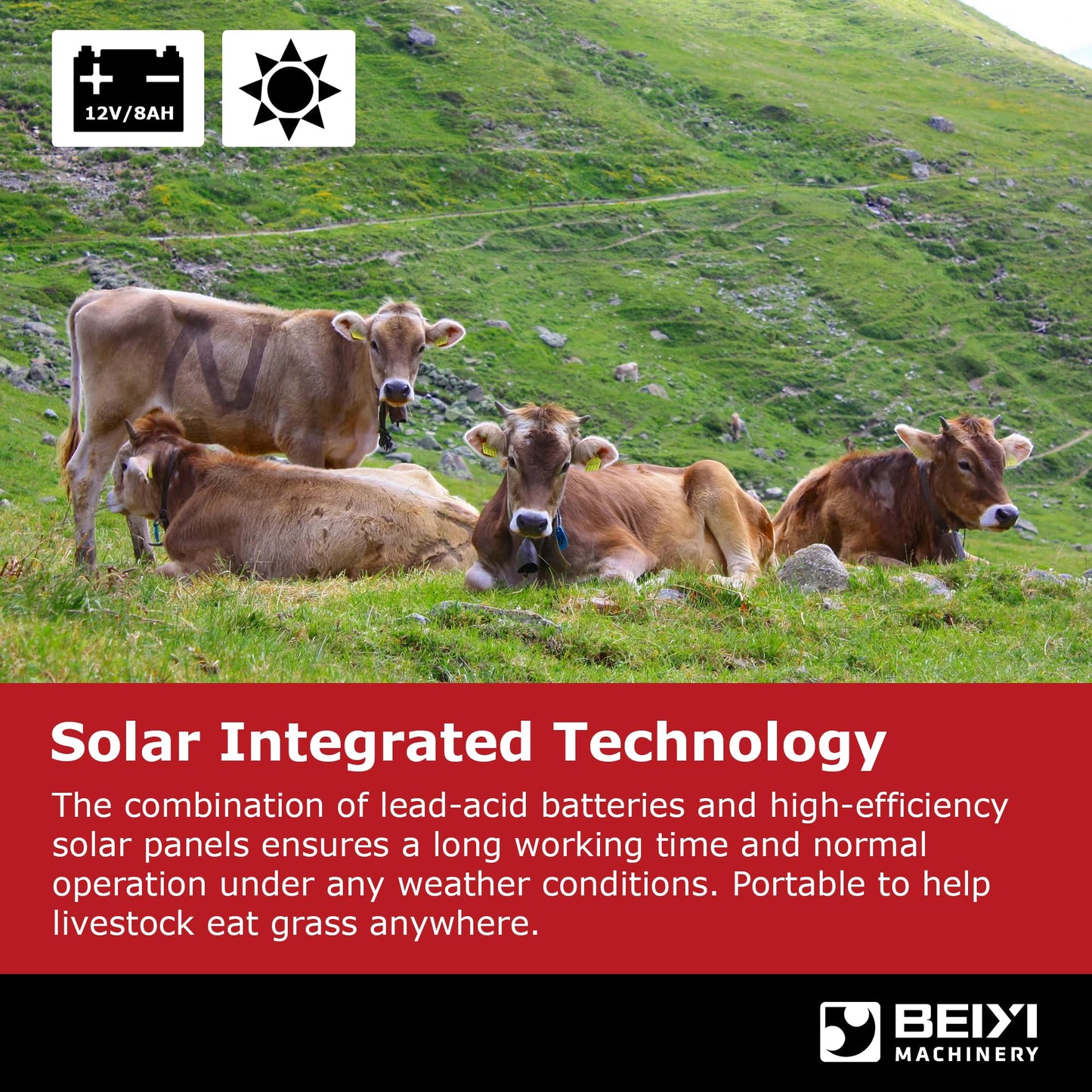 Solar Electric Fence Charger - 0.65 Joules 35 Mile Range Portable Solar Powered Electric Fence Charger, Integrated Machine for Livestock and Garden Protection