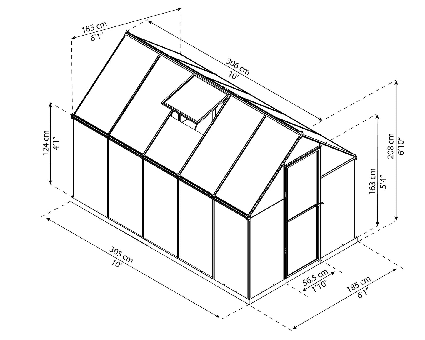 Palram - Canopia 6x10 Greenhouse Kit, Hobby Walk-In Twin-Wall UV Polycarbonate Heavy Duty Aluminum Frame, Lockable Door, Adjustable Roof Vent, Rain Gutters, Galvanized Steel Base, Mythos (Silver)