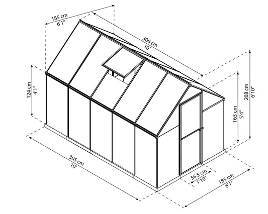 Palram - Canopia 6x10 Greenhouse Kit, Hobby Walk-In Twin-Wall UV Polycarbonate Heavy Duty Aluminum Frame, Lockable Door, Adjustable Roof Vent, Rain Gutters, Galvanized Steel Base, Mythos (Silver)