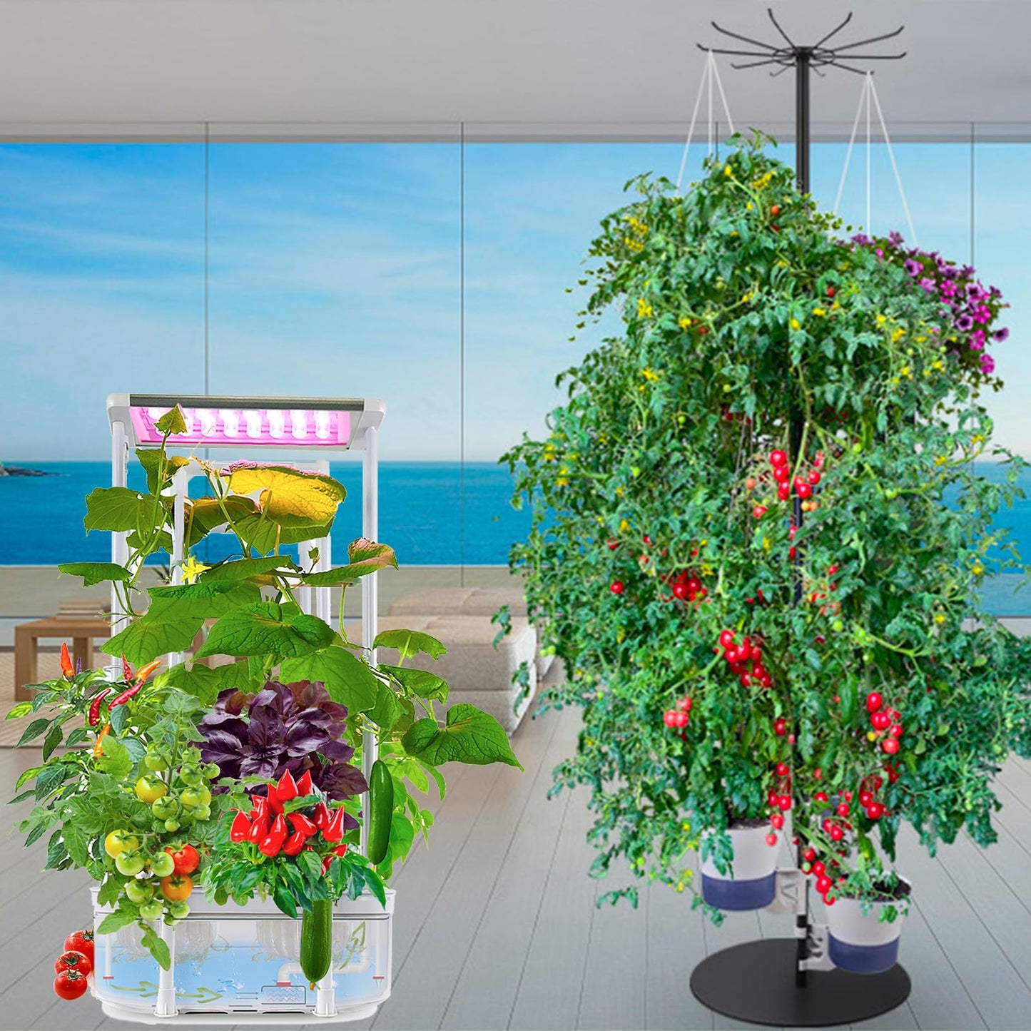 Hydroponics Growing System kit Indoor + Multi DIY Tall Metal Stand with self Watering Planter hydroponics Growing System Tower
