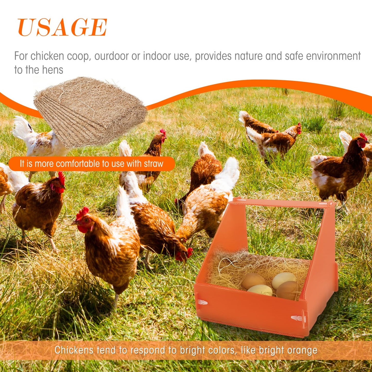 Touri 3 Pack Durable Chicken Nesting Boxes for Laying Eggs for Hens Ducks and Poultry, Orange