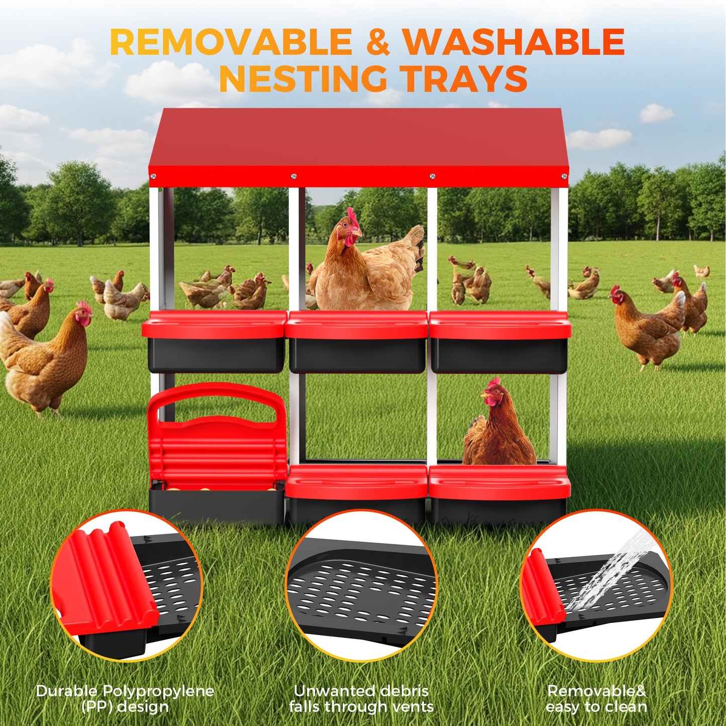 HOLIDAYMAP Nesting Boxes for Chickens, Chicken Nesting Box, 2 Layer Hen Nest Boxes for Chickens - 6 Hole Roll Away Heavy Duty Metal Chicken Coop Laying Box，Can Be Hung On The Wall