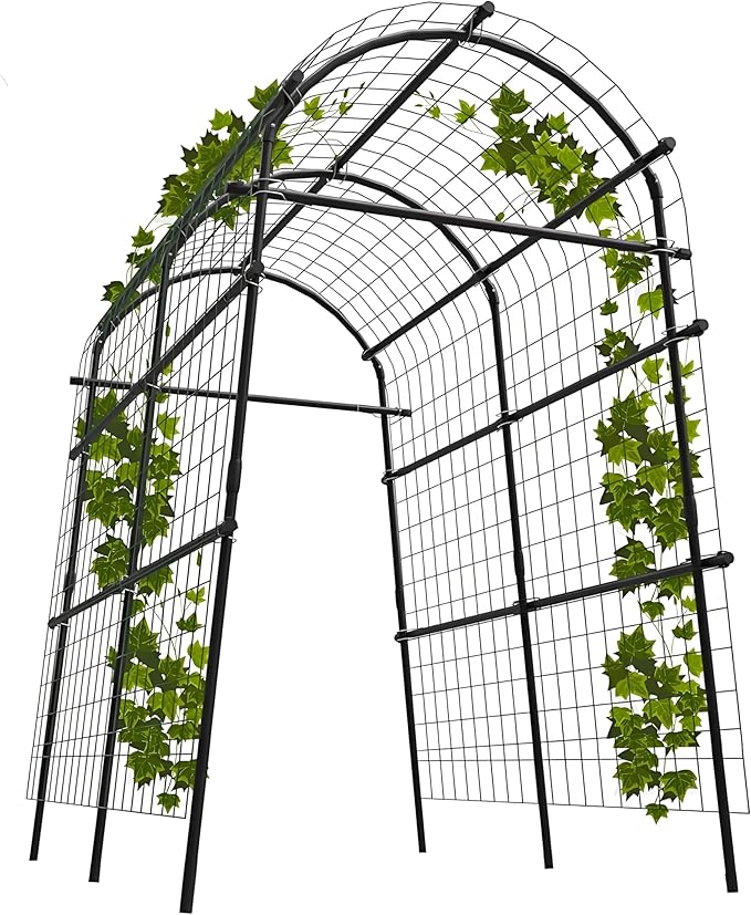 Garden Arch Trellis, 7.5FT Extra Tall Polyethylene-Coated Stainless Steel Garden Trellis for Climbing Plants, Vegetables, Flowers, Outdoor Pergola Arbor Wedding Party Decoration, Cucumber Trellis, Gar