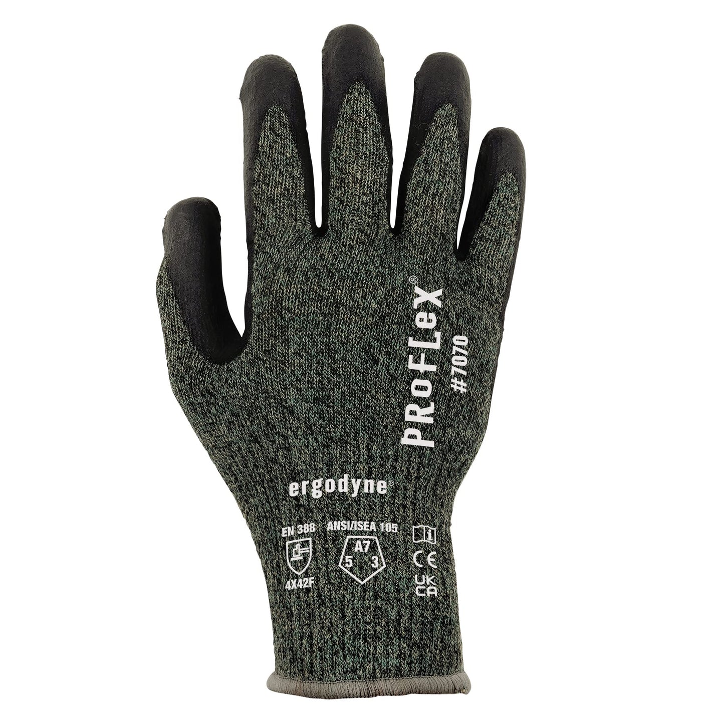 Ergodyne ProFlex 7070 Cut Resistant Work Gloves, ANSI A7, Contact Heat Resistant, Sandy Nitrile Coated Palms 13g Aramid