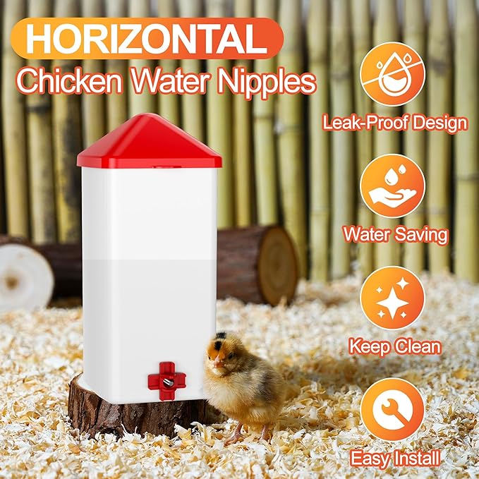 Chicken Feeders and Waterers, 4 Ports Chicken Feeder No Waste and 4 Packs Chicken Water Nipples