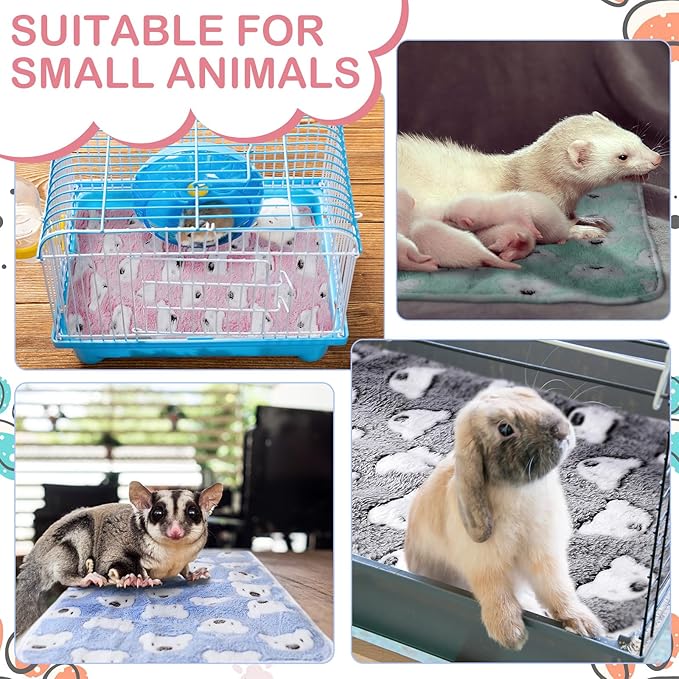 Reginary 4 Pcs Waterproof Guinea Pig Blankets Washable Small Animal Fleece Bedding Absorbent Guinea Pig Cage Liners Reusable Pet Pee Pad Sleep Mat for Hamster Ferret(Bear Pattern,24 x 16 Inch)