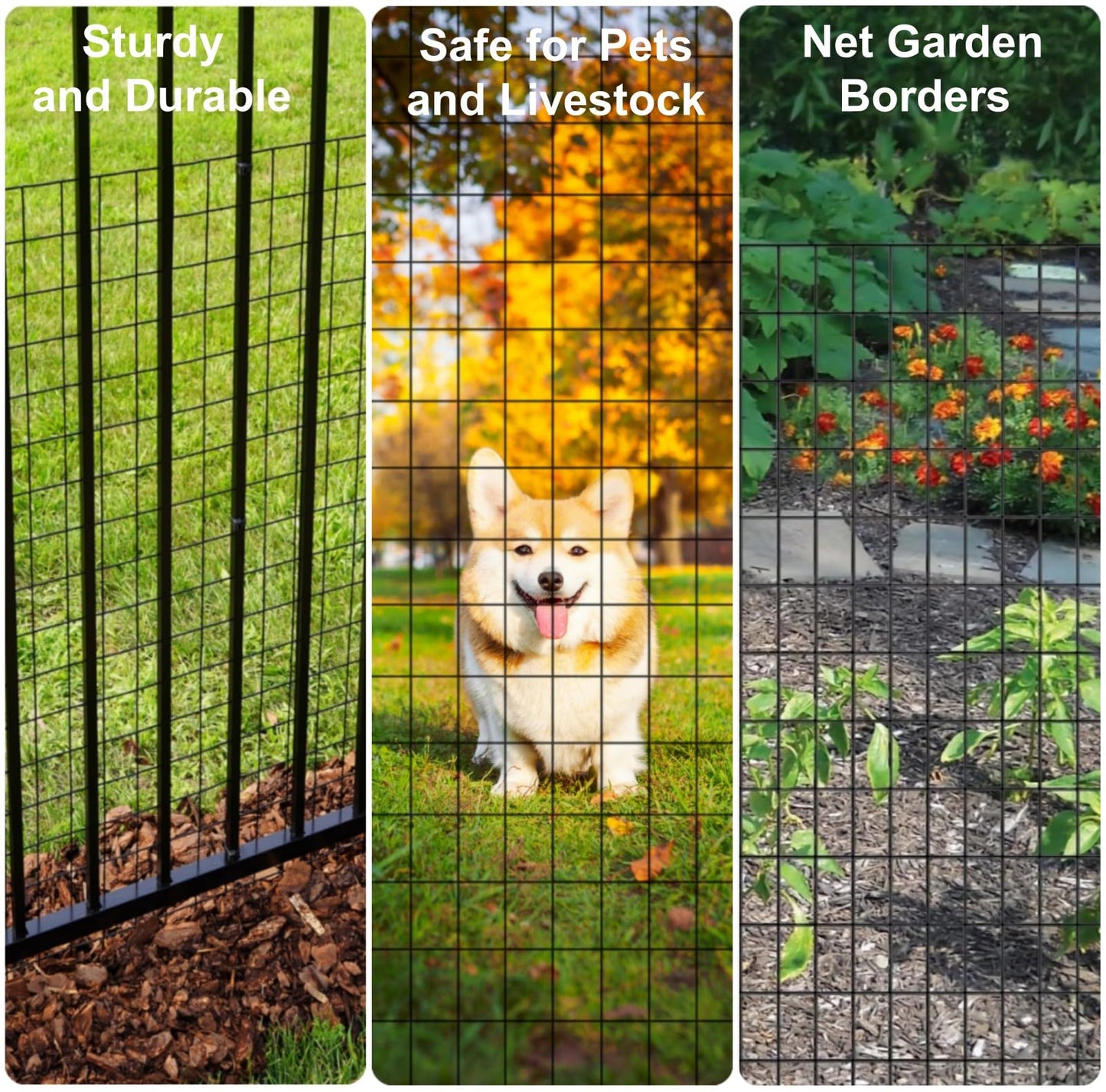 SOTTORICH Wire Fence 24in x 50ft, 2X 3 16GA, Black PVC Coated Garden Fence for Yard Garden Border Fencing Roll Vinyl Coating Metal Wire Mesh for Yard Vegetable Plant Protection Poultry Netting