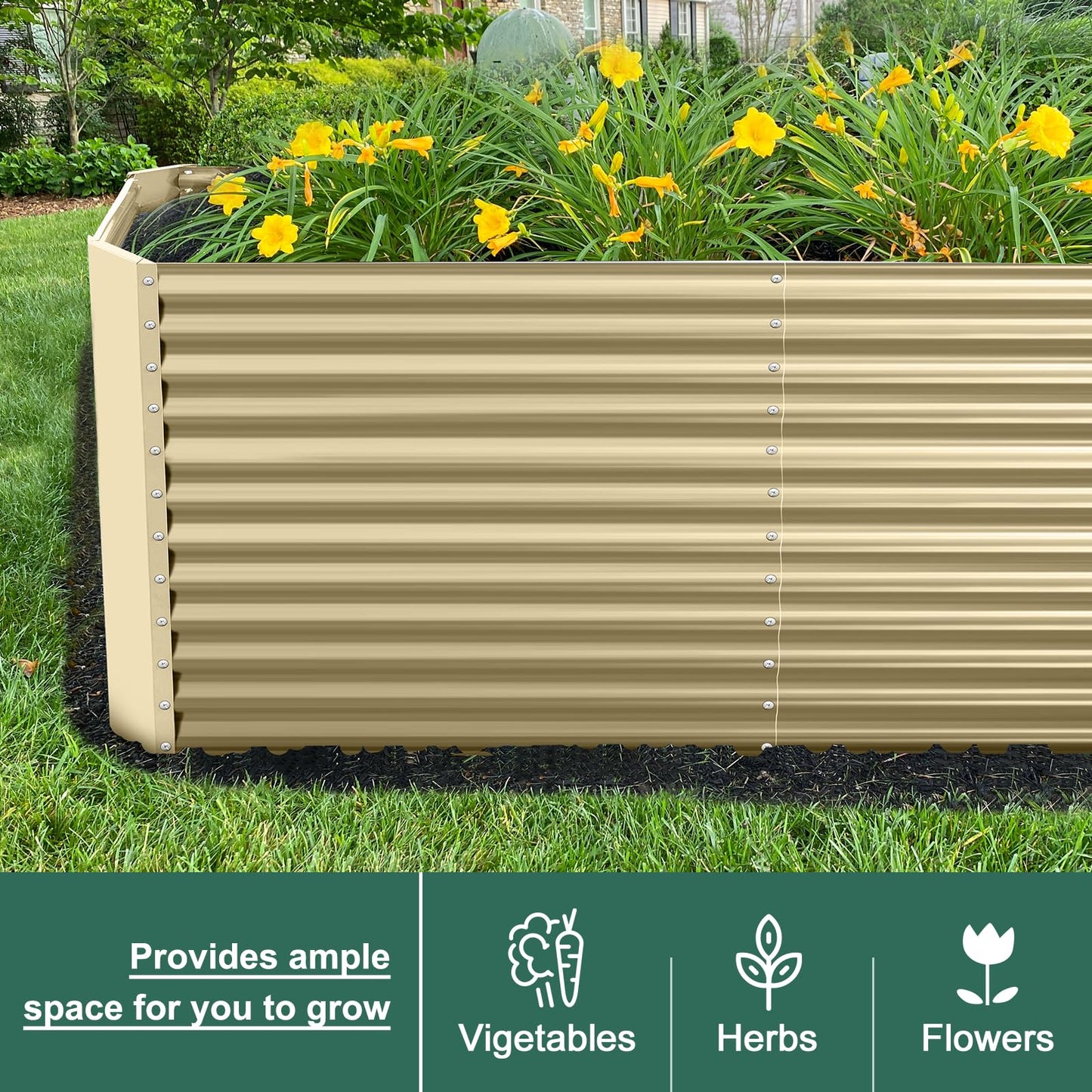Land Guard 8x4x3ft Rectangular Galvanized Raised Garden Beds, Large-Capacity Metal Planter Box Outdoor, Durable Deep Raised Garden Bed 3ft Tall, Raised Beds for Gardening Vegetables, Cream Yellow