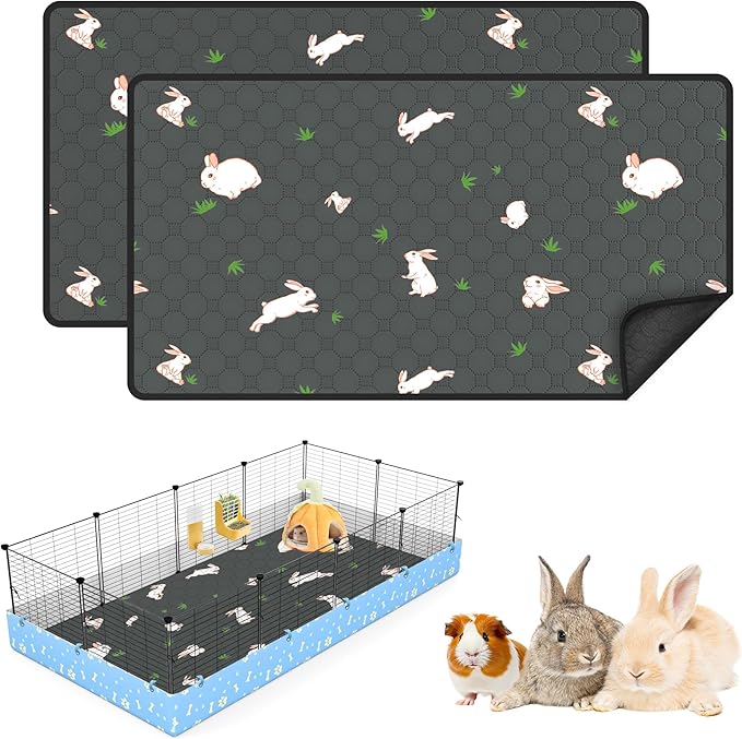 Guinea Pig Cage Liner, Reusable Guinea Pig Bedding Washable Absorbent Pee Pads for Dogs Kitten Rabbit Chinchilla Hamster, Leakproof & Anti Slip (2, C&C 2*4, 28"x56")
