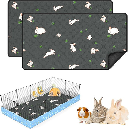 Guinea Pig Cage Liner, Reusable Guinea Pig Bedding Washable Absorbent Pee Pads for Dogs Kitten Rabbit Chinchilla Hamster, Leakproof & Anti Slip (2, C&C 2*4, 28"x56")