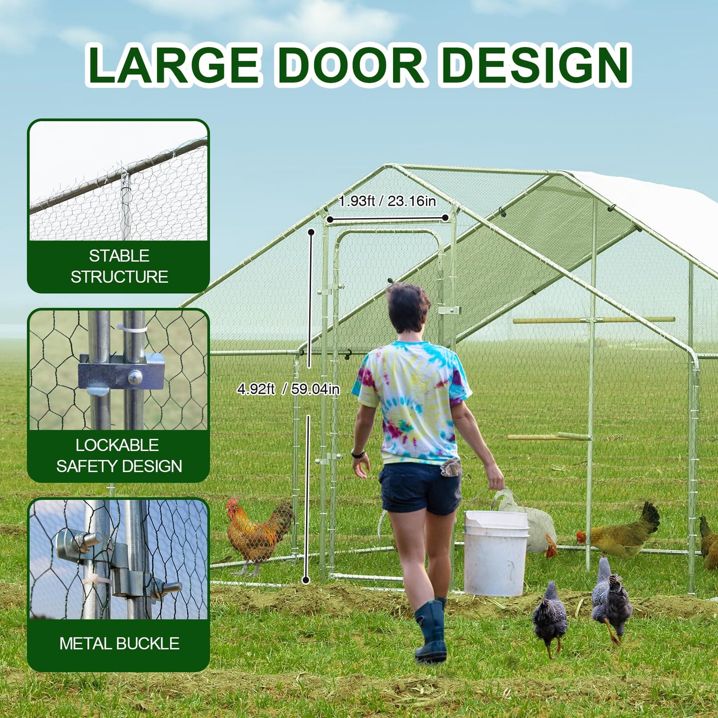 Large Metal Chicken Coop Chicken Runs for Yard with Cover Walk in Poultry Cage with Waterproof & Anti-UV Cover Heavy Duty Chicken Pen for Outdoor, Duck Rabbit Cage
