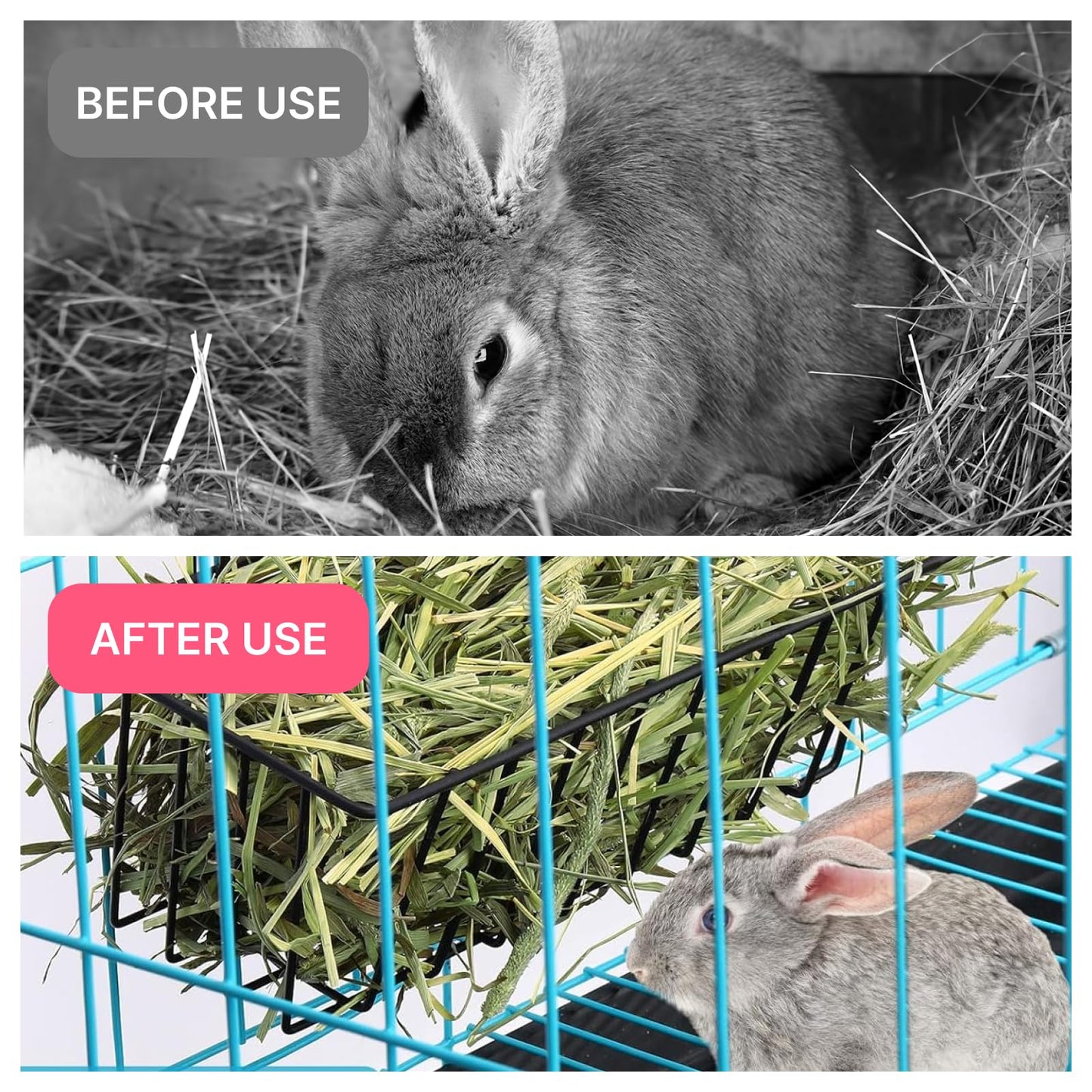 Voittozege 4 Pcs Rabbit Hay Feeder, Heavy Duty Metal Rabbit Hay Rack with Hooks Small Animal Cage Accessories Bunny Hay Feeder Holder Pet Grass Rack for Guinea Pig Chinchillas