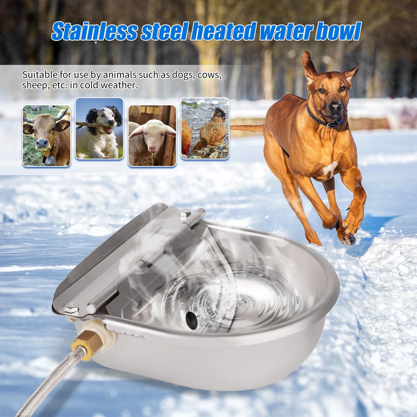 Heated Water Bowl for Dogs Outdoor Cats Large Breed Automatic Dog Water Dispenser Auto Fill Heated Pet Water Bowl Outside Pet Waterer for Chicken Goat Pig Horse Livestock
