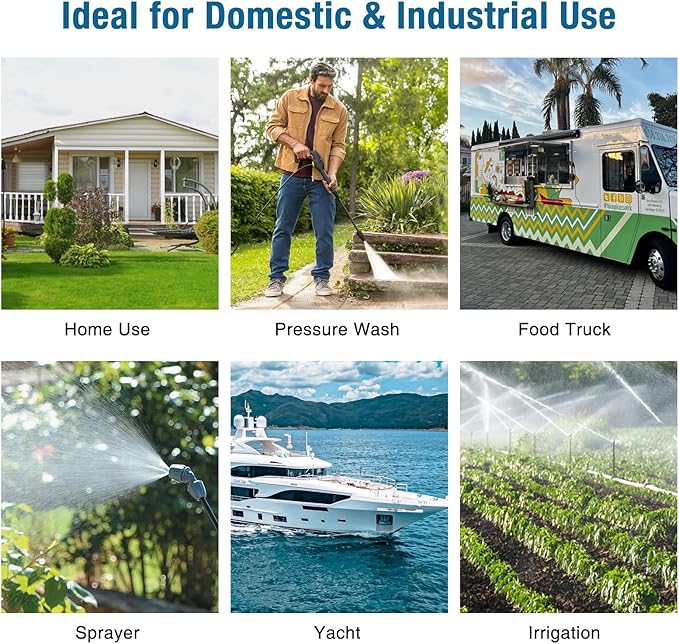 CrestWave 110V Water Pressure Booster Pump, 7GPM 70PSI, 5-Chamber Diaphragm Pump with Quick Connect Ports, Self-Priming Water Pump with Pressure Switch & Strainer for RV, Domestic, Irrigation, Marine