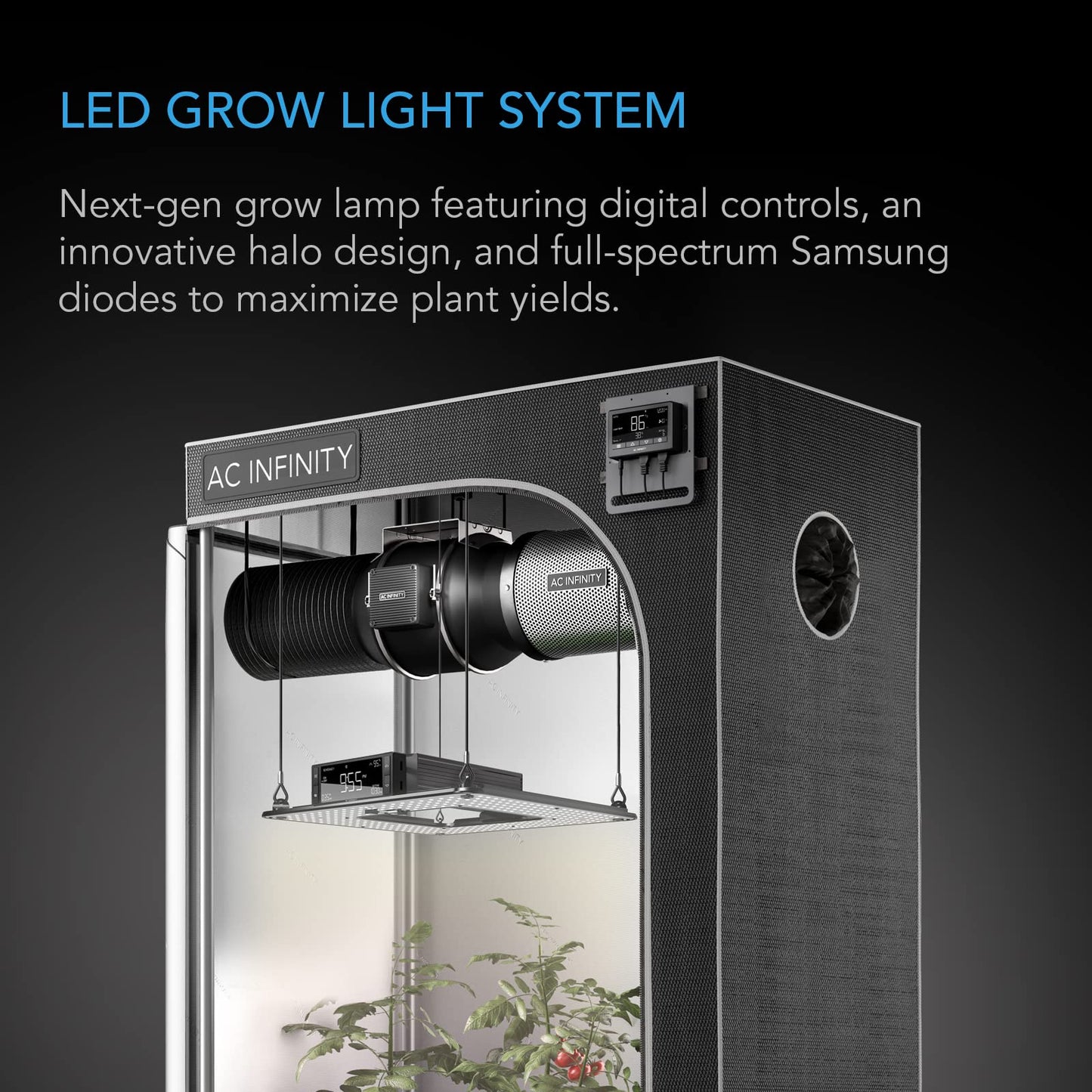 AC Infinity IONGRID T24, LED Grow Light with Samsung LM301H Diodes, Full Spectrum Deeper Penetration Halo Coverage, Digital Dimming Controller, for Veg Bloom Indoor Plants in Grow Tents Greenhouses