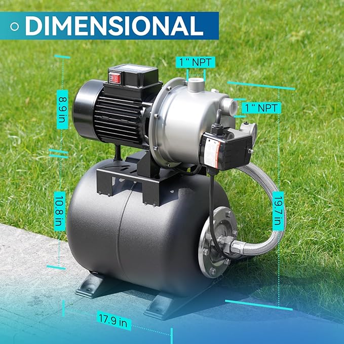 Aquastrong 1.6 HP Shallow Well Pump with Pressure Tank, NSF Certified, 1320 GPH, 115V, Stainless Steel Irrigation Pump, Automatic Water Booster Jet Pump for Home, Garden, Lawn