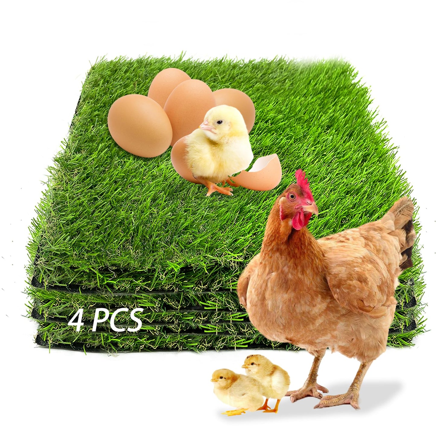MUYG 4 Pack Washable Chicken Nesting Pads Artificial Grass Rug Carpet Cuttable Chickens Nest Box Bedding Liners for Hen Coop Egg Duck Chicks Goose