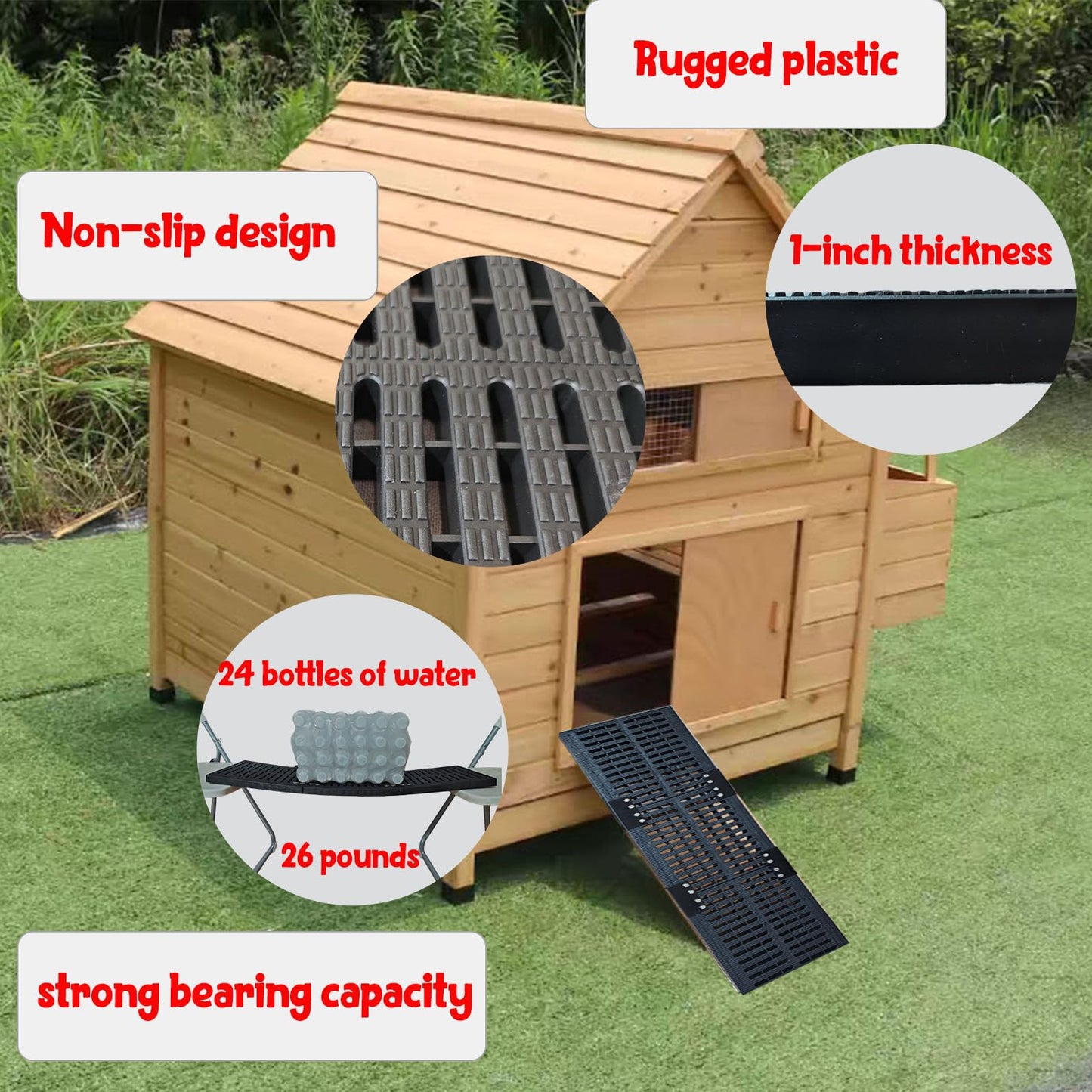 Chicken Coop Ramp, Outdoor Coop Henhouse Chicken Leg Problem or Cannot Fly Chickens, Waterproof and Rustproof, Heavy Duty Load Bearing Ladder (Black)