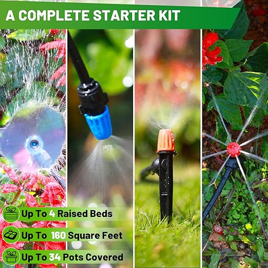 240FT Drip Irrigation System, 2025 Upgraded Quick Connector Irrigation System for Garden, Adjustable Nozzles, Garden Watering System with 1/4" & 1/2" Tubing, Sprinklers for Garden, Greenhouse, Lawn