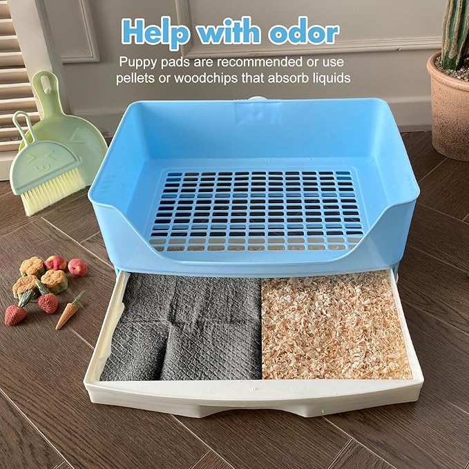 Large Rabbit Litter Box Bunny Litter Box Corner Litter Pan with Drawer Comes with Liners Rabbit Pee Pads, Small Animal Bedding Toilet for Adult Guinea Pig, Ferret, Hamster, Bunnies