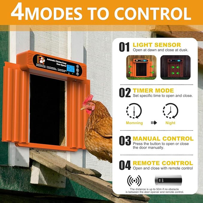 Automatic Chicken Coop Door Solar Powered, Extra Large Size, Anti-Pinch Design, Battery Powered Auto Chicken Door with Timer & Light Sensor, Large Solar Coop Door with Remote Control