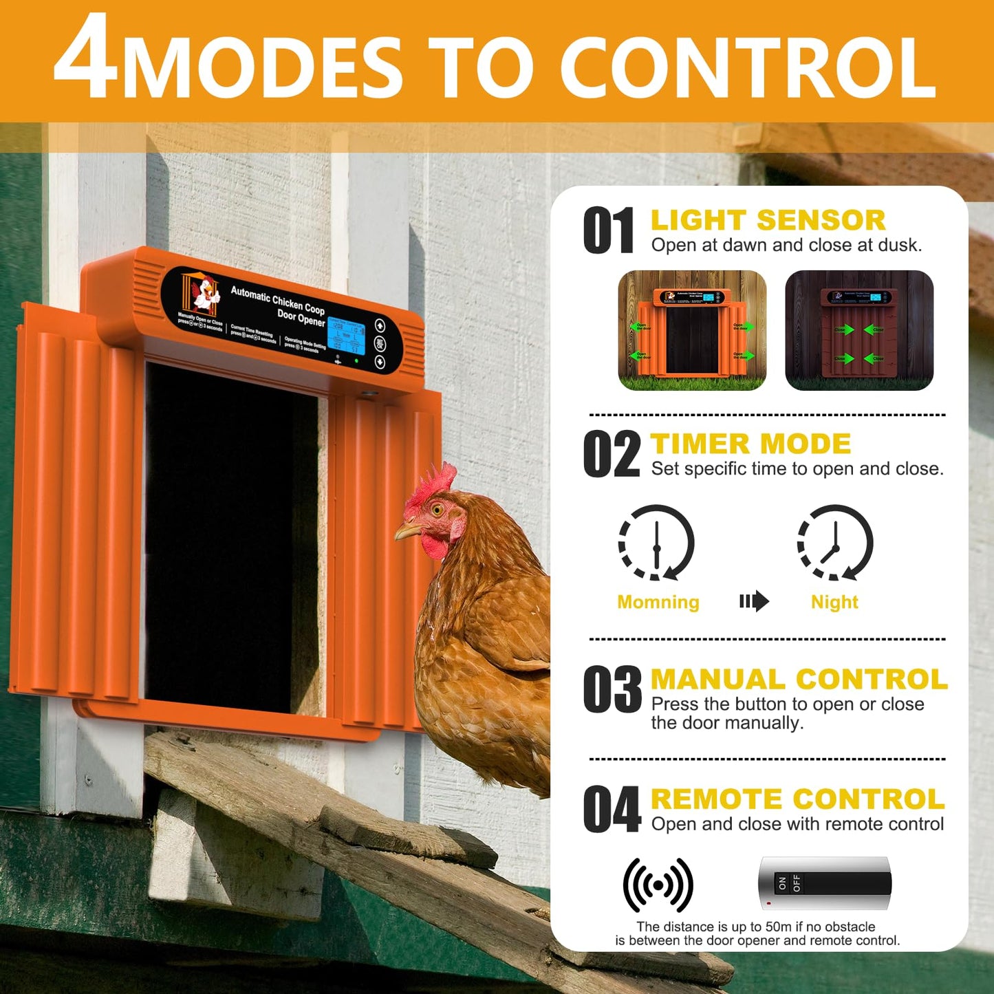 Automatic Chicken Coop Door Solar Powered, Extra Large Size, Anti-Pinch Design, Battery Powered Auto Chicken Door with Timer & Light Sensor, Large Solar Coop Door with Remote Control