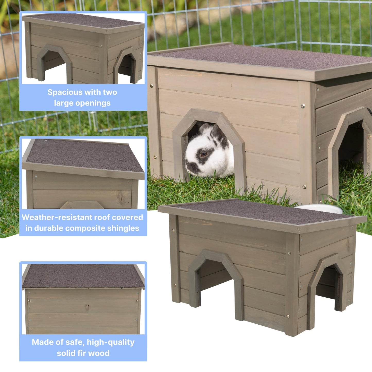 TRIXIE natura Small Animal House, Rabbit Hideout, Playpen House, Shelter for Rabbits, Bunnies, Guinea Pigs, and Chinchillas, Gray-Green