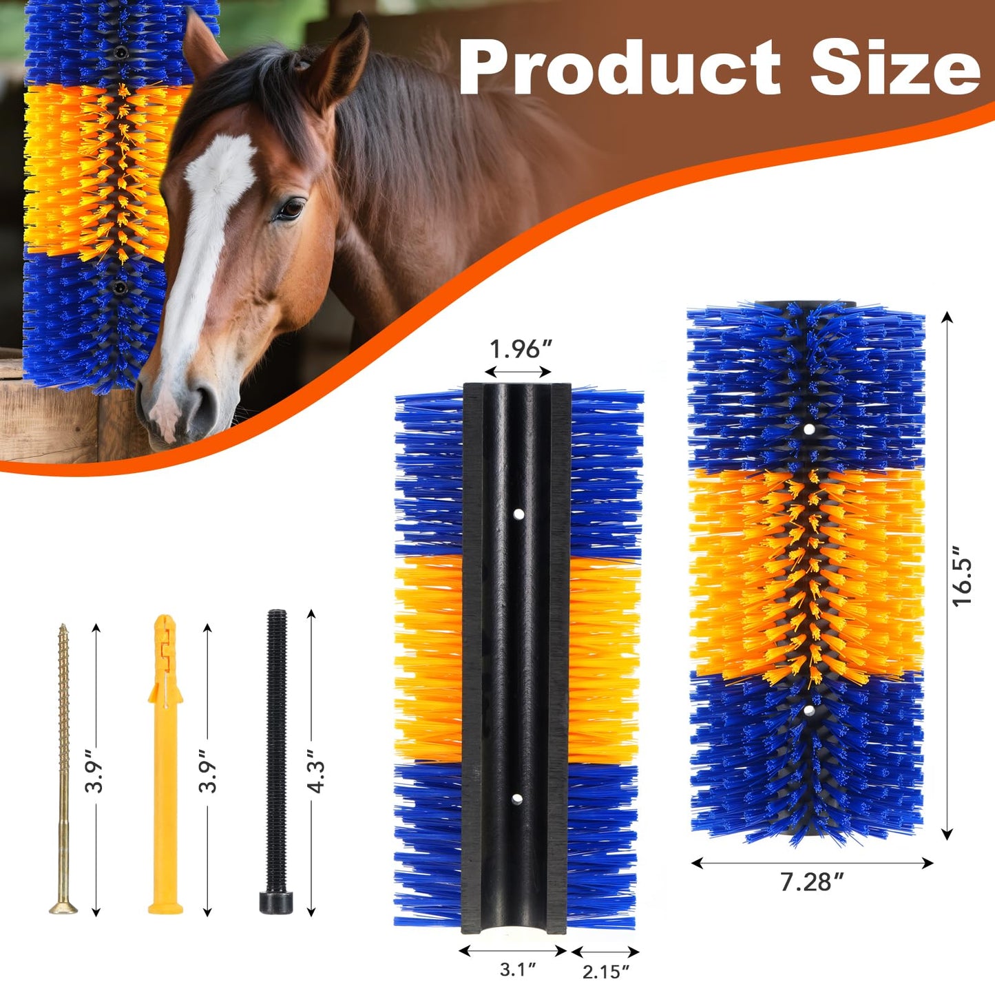 Uross Livestock Scratching Brush 2PCS- Goat Horse Cow Scratching Post for Grooming, 17" x 7.9" Horse Cow Cattle Goat scratcher Brush with 8 Screws for Back Itch Relief & Keep Cleaning, Darkblue&Yellow