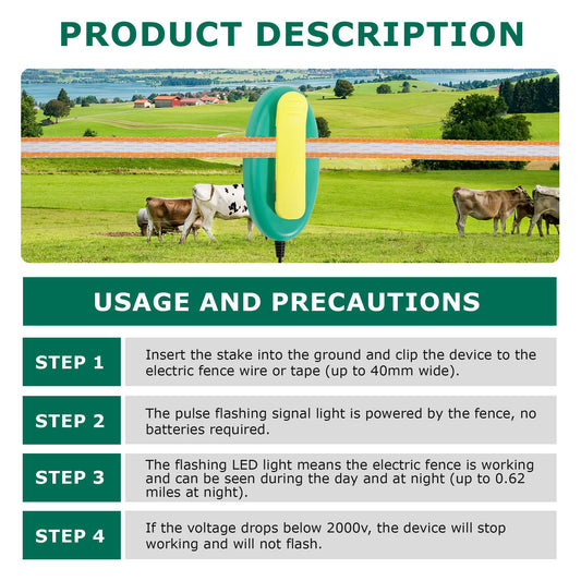5 Pack Detects Electric Fence Energizer Pulse Flash Signal LED Light | Tester Indicator for pulsed energizers | Alert Device That Clips to Wire or Tape Fences