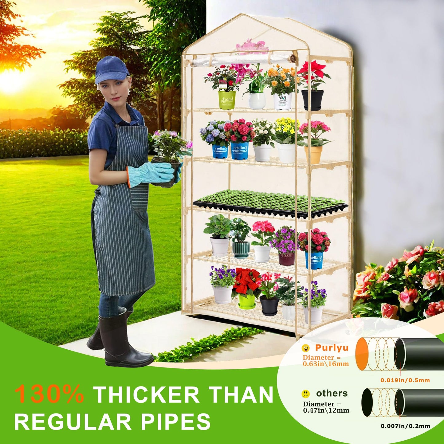 5 Tier Greenhouse with Grow Light ,Portable Greenhouse with Zippered PVC Cover for Seed Starting Trays , 75'' H x 40'' W x 19'' D Plant Light for Indoor Plant with Timer(PLGH1005OWPT)