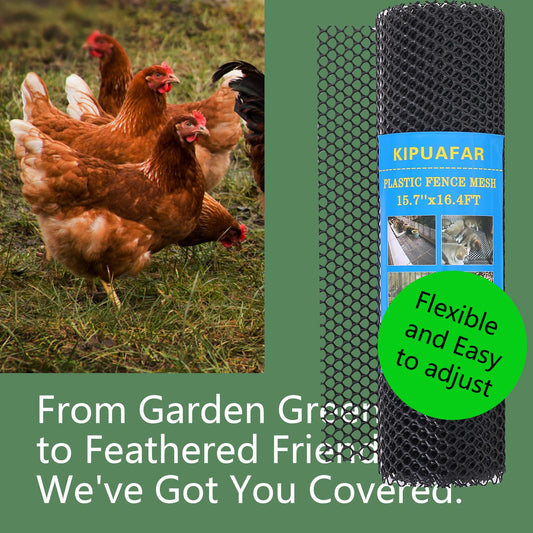 Pet Proof Barrier Net, Black Plastic Chicken Wire Mesh Fencing 15.7IN x 16.4FT, Balcony Cat Safety Net & Garden Snake Barrier, Heavy Duty Protection for Chicken Coops, Rabbit Hutches, Dog Kennels