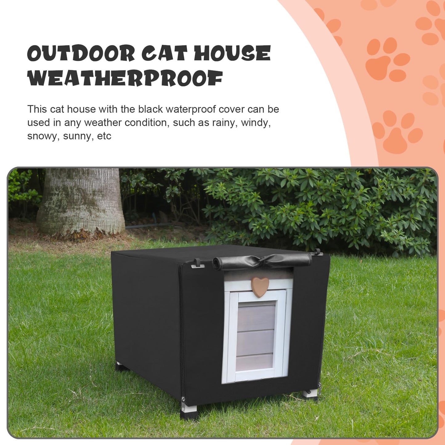 Rockever Outdoor Cat House,Outdoor cat Houses for Feral Cats Weatherproof Rabbit Hutch Small, Wooden Small Pet House and Habitats (Modern, Grey+Cover)