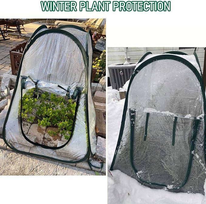 Plant Mini Greenhouse Pop Up Transparent Greenhouse Freeze Protection PVC Plant Cover with Roll-up Zipper Entry Doors for Indoor and Outdoor Gardens Protecting Plant from Cold Frost(PVC, 28x28x32in)