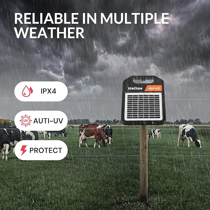 MINI400 20 Miles Solar Electric Fence Charger with Day/Night Mode 0.3J Output Energy Electric Fence Energizer