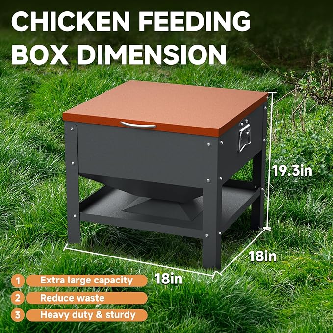 Automatic Chicken and Duck Feeder, 80 LBS Capacity Metal Chicken Feeder, Weatherproof Outdoor Gravity Feeding Barrel, No-Waste Feeder for Backyard Flock (Orange)