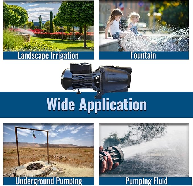 1HP Shallow Well Pump, 110V/60Hz, 10.57GPM, 216ft Head Jet Water Pump, Stainless Steel Shallow Well Jet Pump for Home Lawn Irrigation and Water Draining