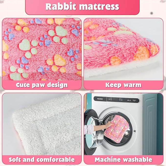 YUEPET 5 Pack Warm Guinea Pig Bed Pads Soft Guinea Pig Sleeping Mats Washable Small Animal Bedding Cage Liners for Indoor Bunny Hamster Squirrel Hedgehog Chinchilla Ferret Paw Pattern（20.5''*13.4''）