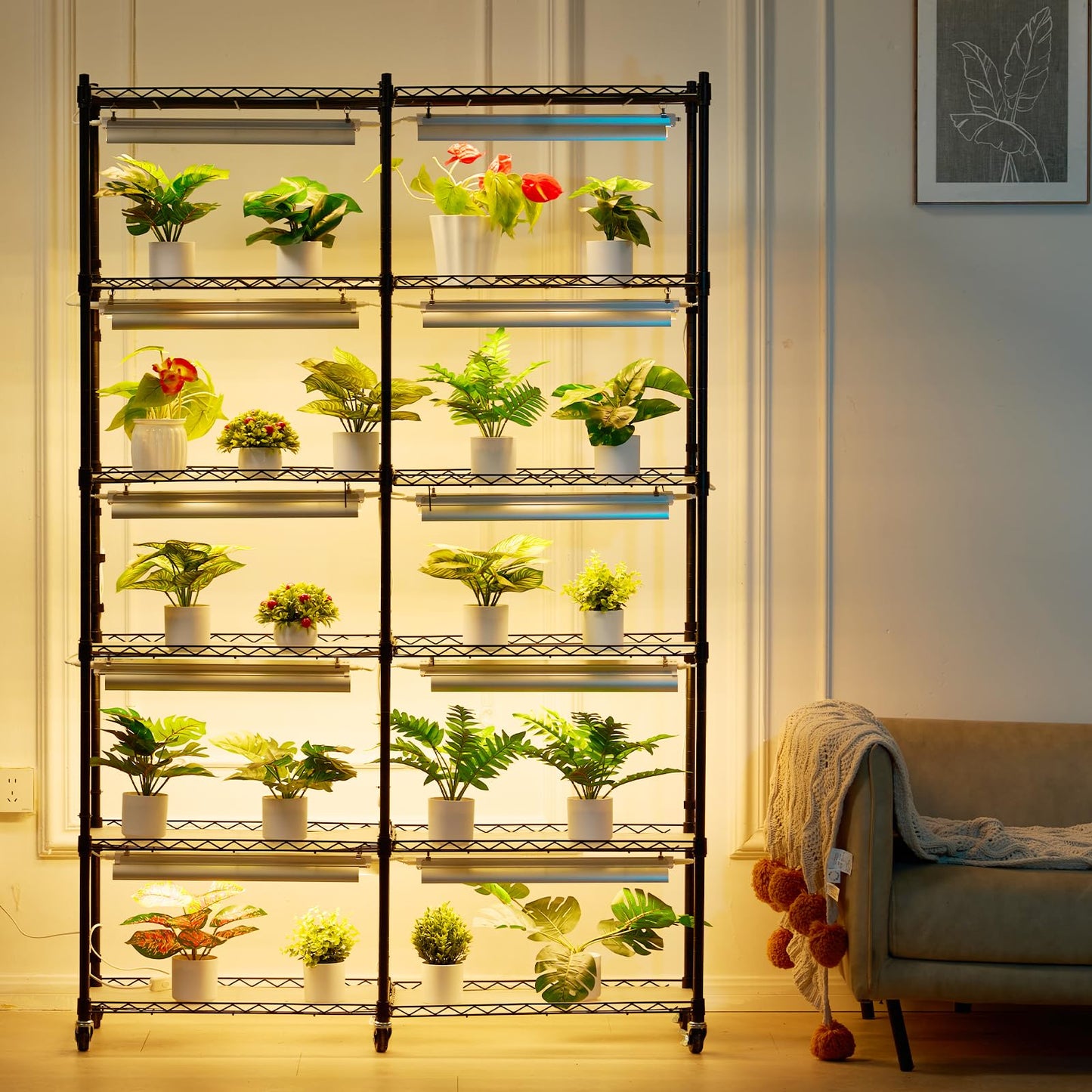 VEVOR Plant Stand with Grow Light, 6-Tier Large Tall Plant Shelf with 3000K 200W Full Spectrum Grow Light, Indoor Grow Light Shelf with Timer and Wheel for Seed Starting 47.2" L x 13.8" W x 70.8" H