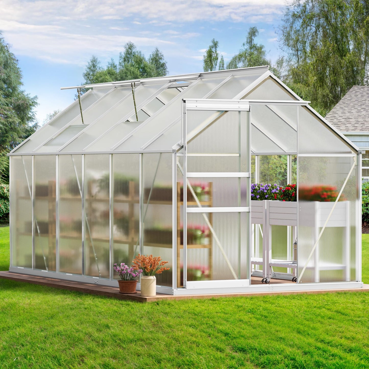 YITAHOME 6X12FT Polycarbonate Greenhouse Large Heavy Duty Green Houses Outdoor Greenhouses Aluminum Sliding Doors Vent Window for Garden Backyard, Silver